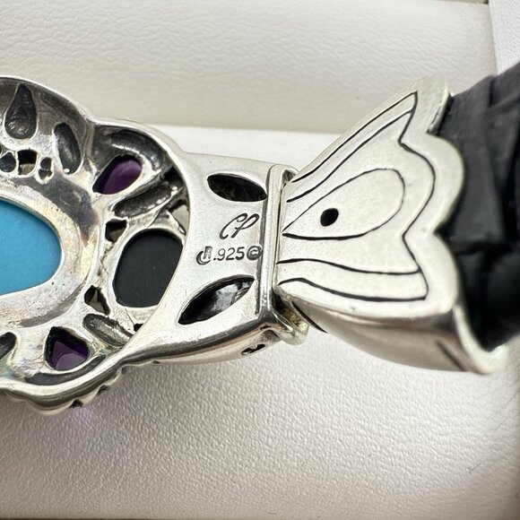 Carolyn Pollack Bracelet Cuff Turquoise Amethyst Pearl Leather Sterling Silver - Picture 8 of 15